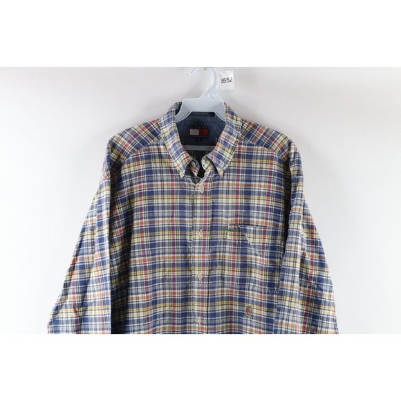 Vintage 90s Tommy Hilfiger Mens Medium India Madras Plaid Collared Button Shirt - Picture 2 of 8
